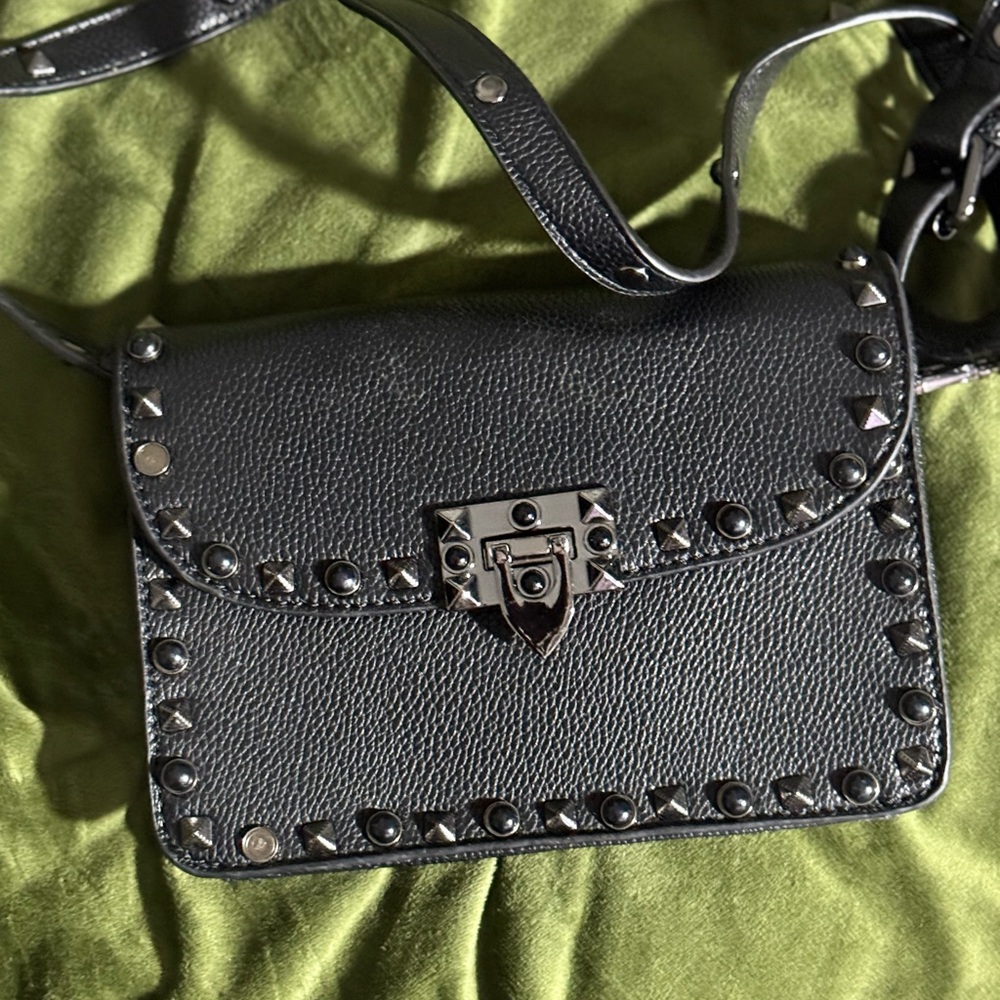 Studded Black Leather Crossbody Bag